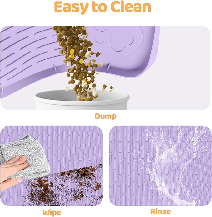 Dog Food Mat, Extra Large 34" x 22" Silicone Pet Feeding Mat with Raised Edge Pet Placemat for Small, Medium, and Large Pets Non-Slip, Easy to Clean (Purple)