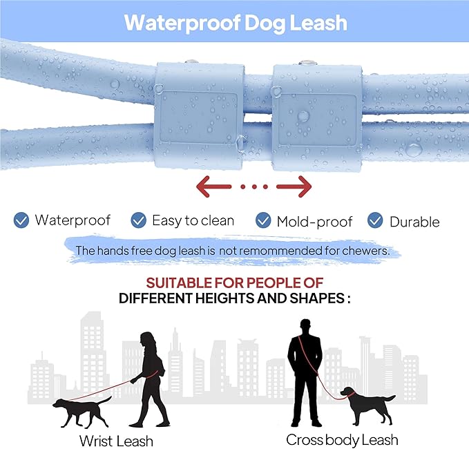 PetiFine Hands Free Dog Leash, Crossbody Waist Leash for Dog Walking, 8 ft Multifunctional Waterproof Waist Lead for Swimming,Running,Training (Large,Blue)
