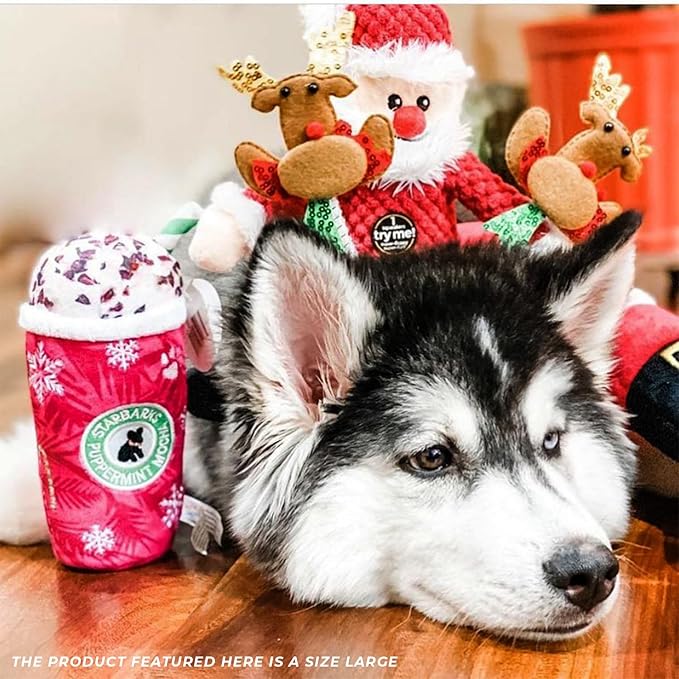 Haute Diggity Dog Starbarks Puppermint Mocha, Plush Holiday Christmas Dog Toys with Interactive Squeaker, Stimulating Pet Enrichment, Machine-Washable & Safe Materials for All Breeds, Size Large