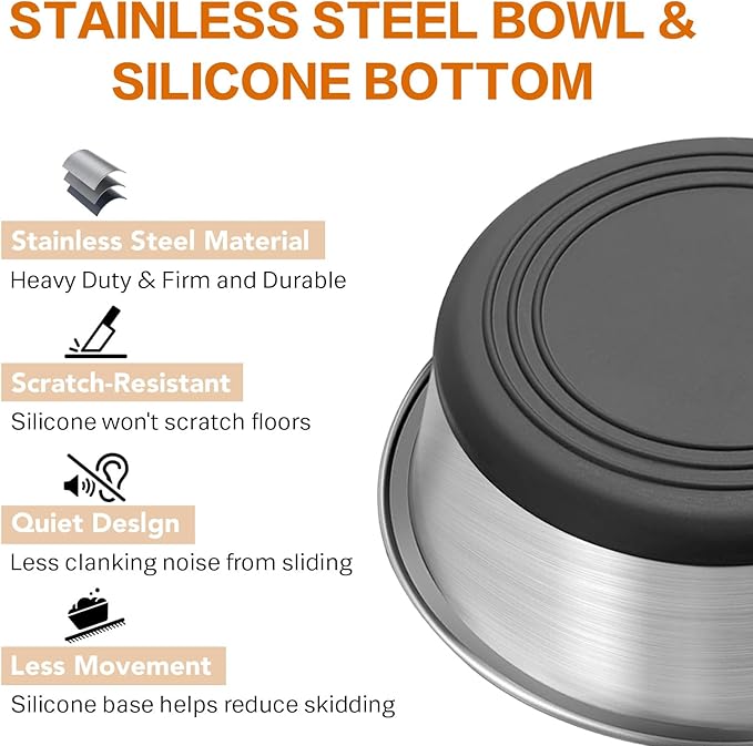 Stainless Steel Dog Bowls Set of 2, Extra Thick Metal Bowls, with Non-Slip Rubber Base Dog Bowl, BPA Free, Holds 2 Cups(16 fl oz), for Small Dogs, Black