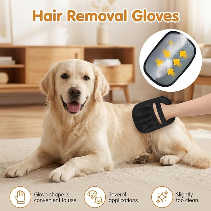 Electrostatic Pet Hair Removal Gloves for Cats & Dogs–Upgraded Reusable Magic Brush Tool for Quick Wiping on Couch,Carpet,Laundry,Car Seat & Pet Beds(3PC,Black)