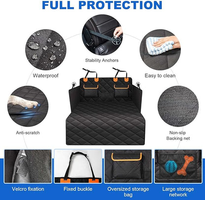 4-in-1 SUV Cargo Liner for Dogs, Non-Slip Water Resistant Pet Trunk Mat with Side Flaps Protector & Back Seat Organizer, Dog Backseat Cover for SUVs Vans