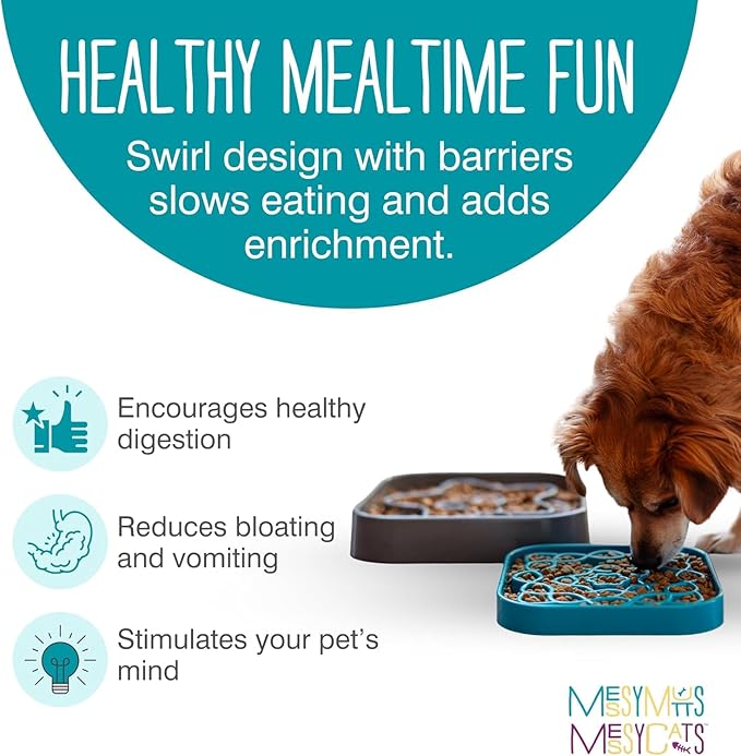 Messy Mutts and Cats Interactive Square Slow Feeder | Cool Grey (2 Cup) | 8” x 8” Square Puzzle Slow Feeder for Dogs/Cats | Enrichment Food Dish for Slow Eating, Bloating