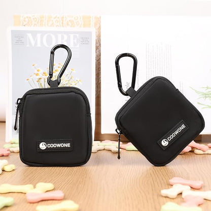 Dog Treat Pouch 2 PCS, Waterproof Small Dog Treat Bag for Leash, Hands Free Dog Walking Bag with Carabiner, Dog Poop Bag Holder for Pet Puppy Travel or Outdoor Use, Zipper Closure to Avoid Spilling