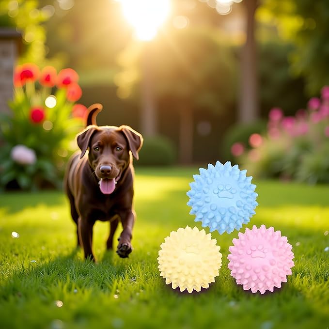 3Pcs Colorful Dog Chew Toys for Aggressive Chewers, Dogs Toy Spiky TPR Ball No Squeak Chew Toy Long Lasting for Aggressive Heavy Chewers Dogs Puppy Teething Training Spiky Rubber Ball Toy