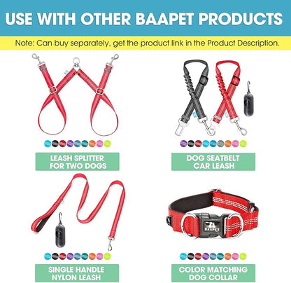 BAAPET Two Handle Dog Leash, Dual Soft Padded Handles with Traffic Control Handle Leash for Small Medium or Large Dogs (1.0'' x 5 FT, Red)