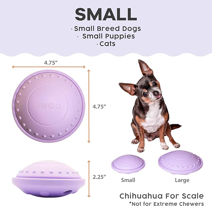 Awoo Flying Saucer Toy - 3-in-1 Silicone Dog Treat Puzzle, Lick Mat and Slow Feeder - for Wet and Dry Food - Dishwasher Safe Pet Toy - Enrichment Game for Dogs up to 30 lbs - Small (Lavender)