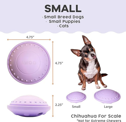 Awoo Flying Saucer Toy - 3-in-1 Silicone Dog Treat Puzzle, Lick Mat and Slow Feeder - for Wet and Dry Food - Dishwasher Safe Pet Toy - Enrichment Game for Dogs up to 30 lbs - Small (Lavender)