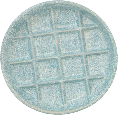 Ceramic Slow Feeder Cat Bowls 6 Inch Shallow Whisker Friendly Cat Food Bowls Grid Cat Dishes Pet Plate for Cat and Puppy, Dishwasher Safe (Blue)