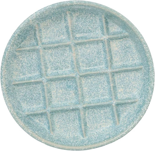 Ceramic Slow Feeder Cat Bowls 6 Inch Shallow Whisker Friendly Cat Food Bowls Grid Cat Dishes Pet Plate for Cat and Puppy, Dishwasher Safe (Blue)