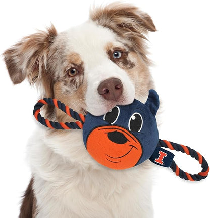 Pets First NCAA Illinois Fighting Illini Nylon Mascot Dog Toy with Tough Dog Ropes & Inner Squeaker in Bright Team Colors