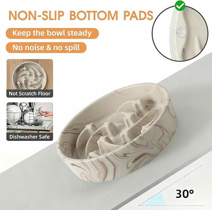 Stoneware Slow Feeder Dog Bowls Large Breed, 2 Cups Slow Eating Dog Bowl with Marble Pattern Design, Weighted Anti Gulping Food Bowl, Non Slip Puzzle Maze Pet Dishes for Fast Eaters, 8.3 inch