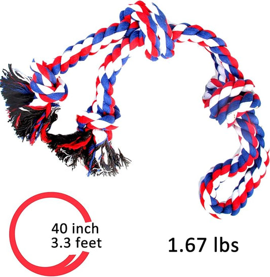 Youngever 3.5 Feet Indestructible Rope Toys for Aggressive Chewers, XL, Large & Medium Dog - 4 Knots Double Rope for Teeth Cleaning Tug War