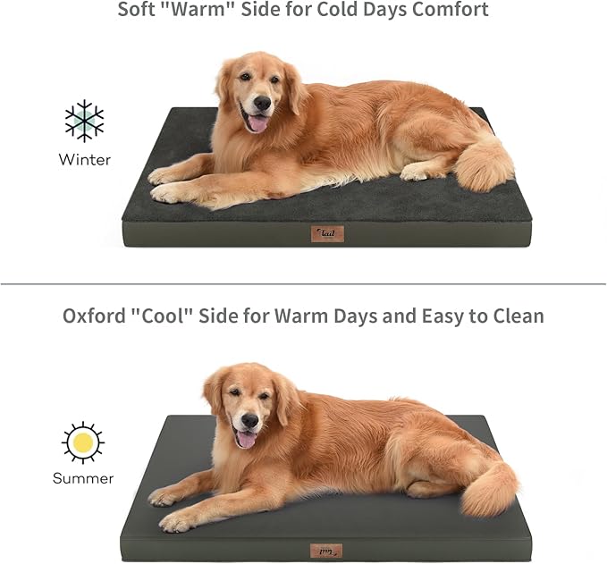 Orthopedic Dog Bed for Extra Large Dogs, XL Comfort Pet Mat for Large Sized Dog 44x32 Inch, Egg Crate Foam with Removable Washable Oxford Cover, Coffee