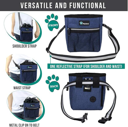PetAmi Dog Treat Pouch, Pet Treat Pouch for Training, Dog Walking Bag Holder for Kibbles, Pet Food Toy, Dog Trainer Essentials Supplies, Poop Bag Dispenser, 3 Ways to Wear (Heather Navy)