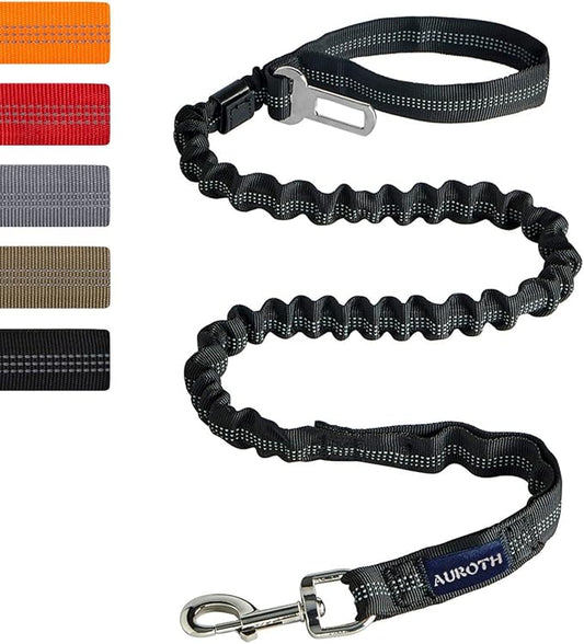 AUROTH Heavy Duty Bungee Dog Leash for Medium Large Breed Dogs, No Pull for Shock Absorption with Car Seat Belt, 2 Padded Handles 4.5FT 6FT Training Dog Leash (MAX: 4.5 FT, Black01)