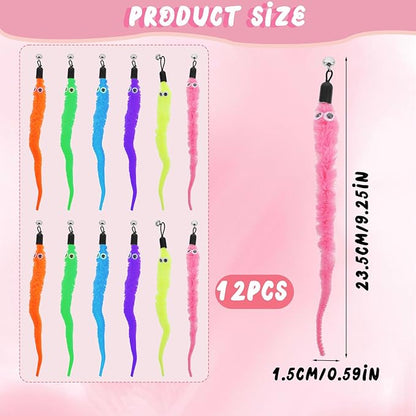 Vin Beauty 12 Pcs Cat Worm Toy Refills Cat Toys Wand Replacement Cat Wand Refills Worm Teaser with Bells Cat Wand Attachments Worm Toy Cat Accessories for Bored Indoor Cats Kitten