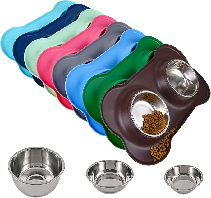 Dog Bowls 2 Stainless Steel Bowl for Pet Water and Food Feeder with Non Spill Skid Resistant Silicone Mat for Pets Puppy Small Medium Cats Dogs