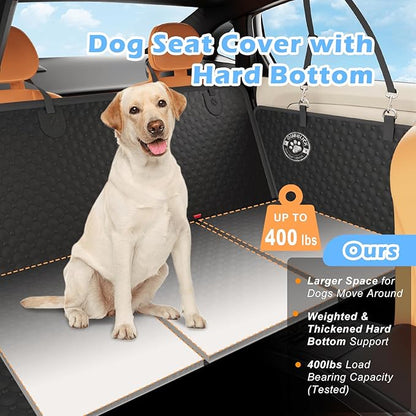 Dog Car Seat Cover for Back Seat,Upgraded PU Leather Dog Seat Cover with Hard Bottom Back Seat,Non-Slip Backseat Cover for Dogs with Mesh Window & Side Flap, Dog Hammock for Car, SUV, Small Trucks