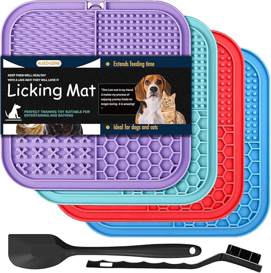 Lick Mat for Dogs and Cats, 7.9inch Licking Pad with Suction Cups, Slow Feeder Pet Bowls for Training and Bathing Grooming Large 4Pack