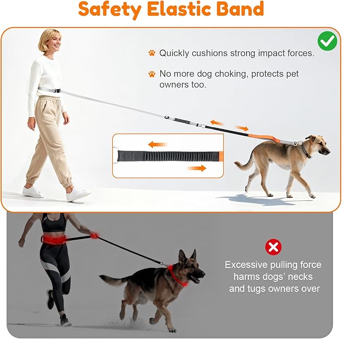 XiaZ Hands Free Dog Leash,Versatile Crossbody Dog Leash with Waist Support Strap,5.9-8 FT Waist Belt with Double Handles for Small Medium and Large Dogs Walking, Running and Jogging, Gray