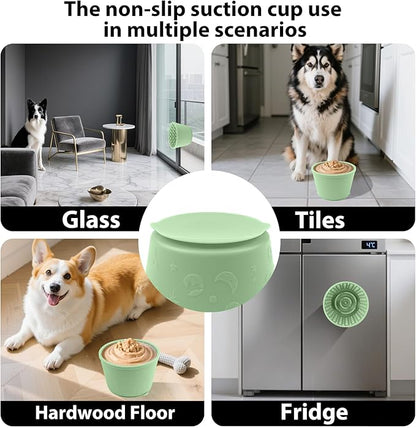 Dog Slow Feeder Lick Bowl - Non-Slip Licking Treat Dispenser for Small Medium Large Dogs, Promotes Anxiety Relief & Prevents Choking, Easy to Clean Feeding Bowl (Green, L)
