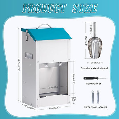 Galvanized Gravity Automatic Dog Feeder with A Stainless Steel Feed Shovel,15 Lbs Indoor and Outdoor Pet Feeder for Small and Medium Sized Dogs (15 lbs)