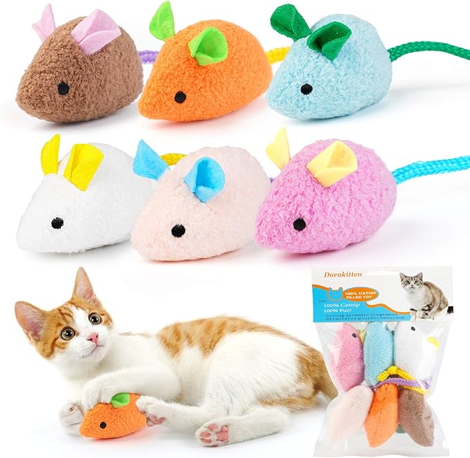 Dorakitten Catnip Toy - 6Pcs Cats Mouse Plush Cat Toys Realistic Cute Kitten Mice Filled Catnip for Cat Chew Toy1