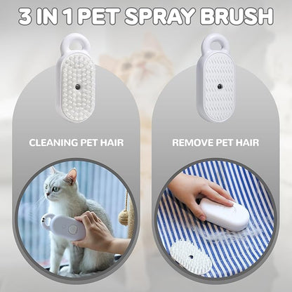 Cat Steam Brush, 3 in 1 Spray Comb for Pets, Rechargeable Pet Massage Deshedding Grooming Brush, Hair Removal Comb for Long-Haired/Short-Haired Cats