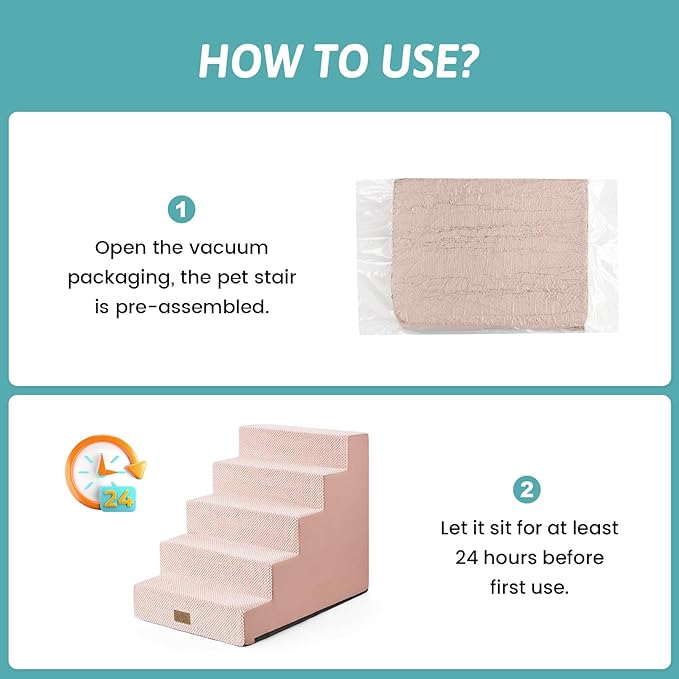 Dog Stairs for Small Dogs 5-Step, 19.7" Extra Wide Right-Angle Pet Stairs for Couch and Beds, Anti-Slip Dog Steps for Old Cats and Lowrider, 19.7x29.5x23.6 inch, Pink