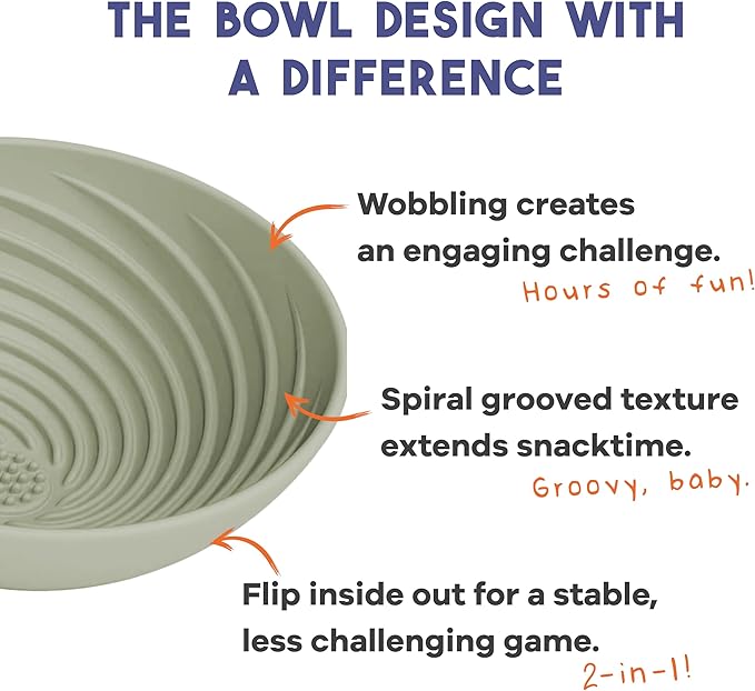 Awoo Wobbowl - Silicone Dog Lick Mat and Slow Feeder Bowl - Dishwasher Safe Pet Dish - Extends Mealtime for Fast Eaters & Reduces Anxiety - for Wet & Dry Food (Sage)