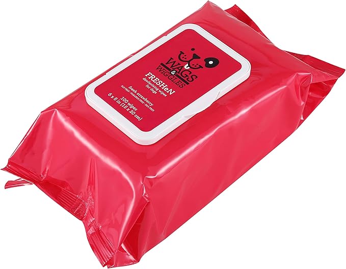 Wags & Wiggles Freshen Deodorizing Wipes for Dogs, Fresh Strawberry Scent - Dog Wipes Eliminate Odors - Easy and Convenient Way to Freshen Your Pet Without A Bath, 100 Count - 12 Pack