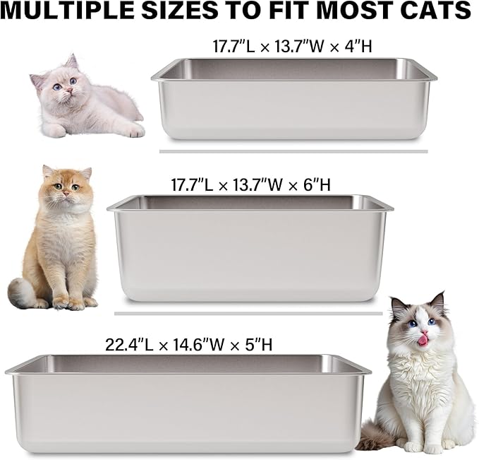Stainless Steel Litter Box 2 Pack, XLarge Metal Litter Box for Cat, Easy Clean Non Stick Easy Entry No Smell Metal Litterbox for Kitty/Cats