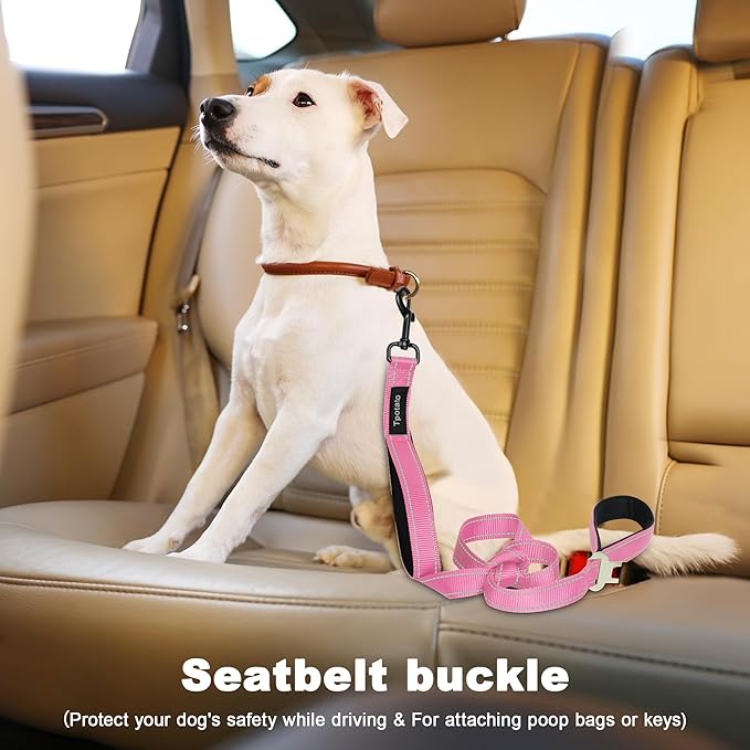 6 Foot Pink Dog Leashes for Large Medium and Small Breed Dogs That Pull,Reflective Nylon Heavy Duty Dog Leash with 2 Comfortable Padded Traffic Handles and Car Seat Belt for Walking and Training