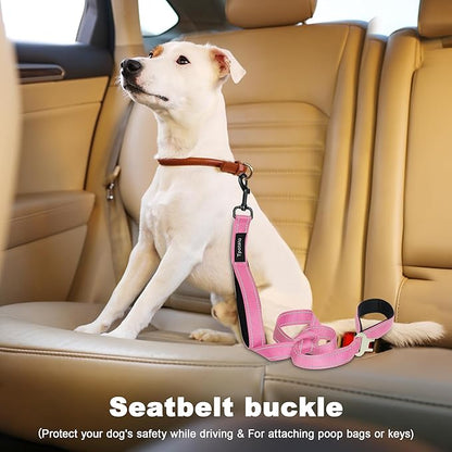 6 Foot Pink Dog Leashes for Large Medium and Small Breed Dogs That Pull,Reflective Nylon Heavy Duty Dog Leash with 2 Comfortable Padded Traffic Handles and Car Seat Belt for Walking and Training