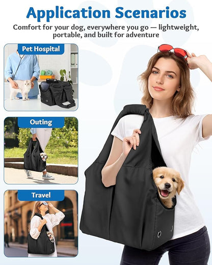 Dog Purse Carrier for Small Dogs and Cats up to 15 lbs, Portable Soft Sided Travel Pet Tote Bag with 4 Large Pockets,Foldable Puppy Bag Carrier for Outings and Travel (Black)