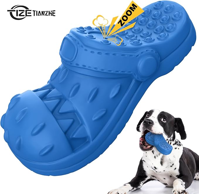 Indestructible Dog Toys, Squeaky Dog Toys for Aggressive Chewers, Tough Dog Chew Toys for Medium/Large Dogs/Heavy Duty Dog Toy (Slipper-Blue)