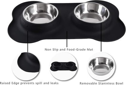 Hubulk Pet Dog Bowls 2 Stainless Steel Dog Bowl with No Spill Non-Skid Silicone Mat + Pet Food Scoop Water and Food Feeder Bowls for Feeding Small Medium Large Dogs Cats Puppies (Extra Large, Black)