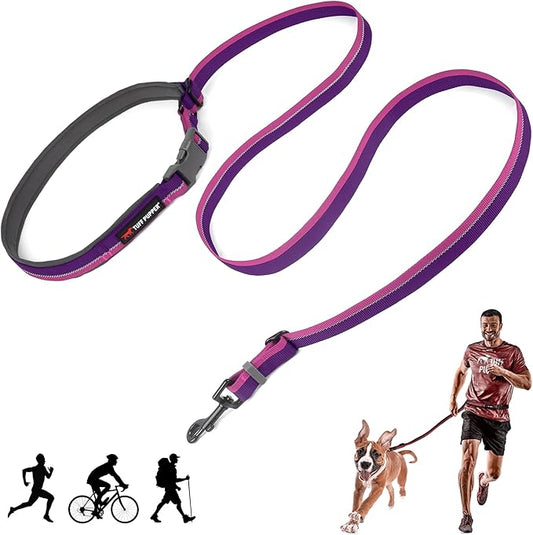 Tuff Pupper Hands Free Adjustable Length Dog Leash | Lightweight for Running Jogging Walking | Padded Waist Belt (24-50 inch) | Adjusts 3 to 6 Feet Length | Strong Ballistic Nylon w/Reflective Strips