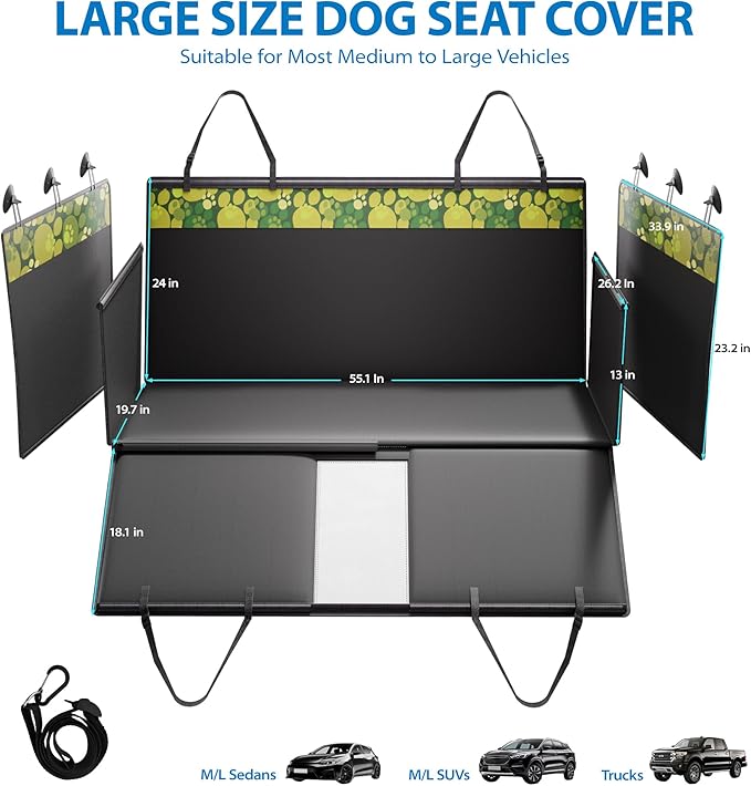Dog Car Seat Cover for Back Seat with Support Rods, Waterproof Car Seat Cover for Dogs, Backseat Extender for Dogs in Car with Door Protectors, Thickened and Scratch-Resistant, Non-Slip