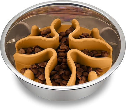 Palz&Co Paw Puzzles Slow Feeder Dog Bowl Insert - 4" Round Silicone Insert for Small Pet Bowls, Orange - Promotes Healthier Eating & Mental Stimulation, Dishwasher Safe
