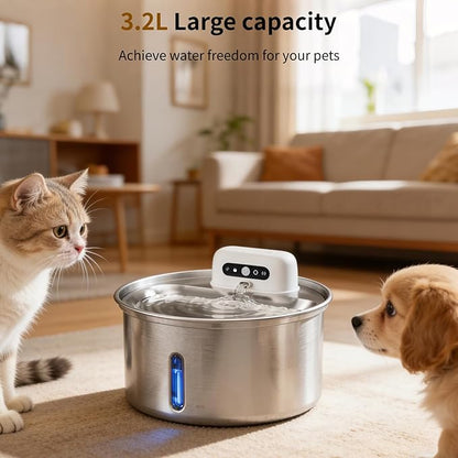 YFL Cordless Cat Water Fountain, 3.2L/108oz Stainless Steel Pet Water Fountain with Motion Sensor & Visual Filter, 4000mAh Battery Operated Quiet Cat Drinking Fountain for Cats & Dogs