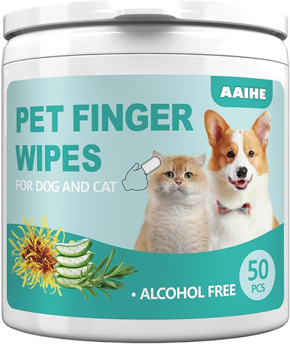 Dog Ear Finger Wipes,Gently Remove Ear Wax & Dirt,Relieve Ear Itching. All Natural Ingredients Dog Ear Wipes.Safe & Gentle Ear Wipes for Dog & Cat - 50 Count