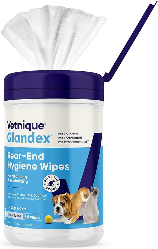 Vetnique Glandex Dog Wipes for Pets Cleansing & Deodorizing Anal Gland Hygienic Dog & Cat Wipes with Vitamin E, Skin Conditioners and Aloe (75ct)