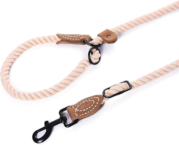 Mile High Life Hands Free Dog Leash, Crossbody Waist Leash with Genuine Leather Connection, Multifunctional Adjustable Slip Lead for Dog Walking Running (Light Brown, 7FT)