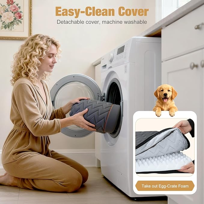 Lekereise Soft Dog Car Mat for Hard Bottom Seat Extender 55.1 x 26.8 inch- Waterproof Washable Dog Car Mat, Orthopedic Egg-Crate Foam Pet Bed, Fits Most Hard Bottom Dog Car Beds/SUVs/Trucks-Grey
