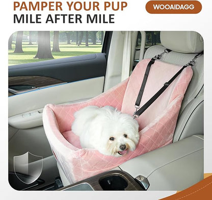 WOOAIDAGG Dog Car Seat for Medium Dogs, Pet Travel Bed with Seat Belt Channel, Fully Detachable and Washable, 3 Straps Easy to Install (Pink)