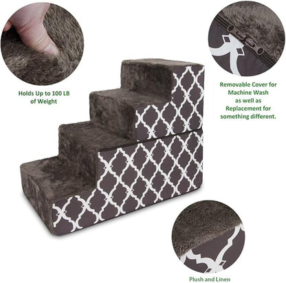 Foldable Pet Steps/Stairs with CertiPUR-US Certified Foam by Best Pet Supplies - Brown Lattice, 4-Steps (H: 22") (ST245T-L)