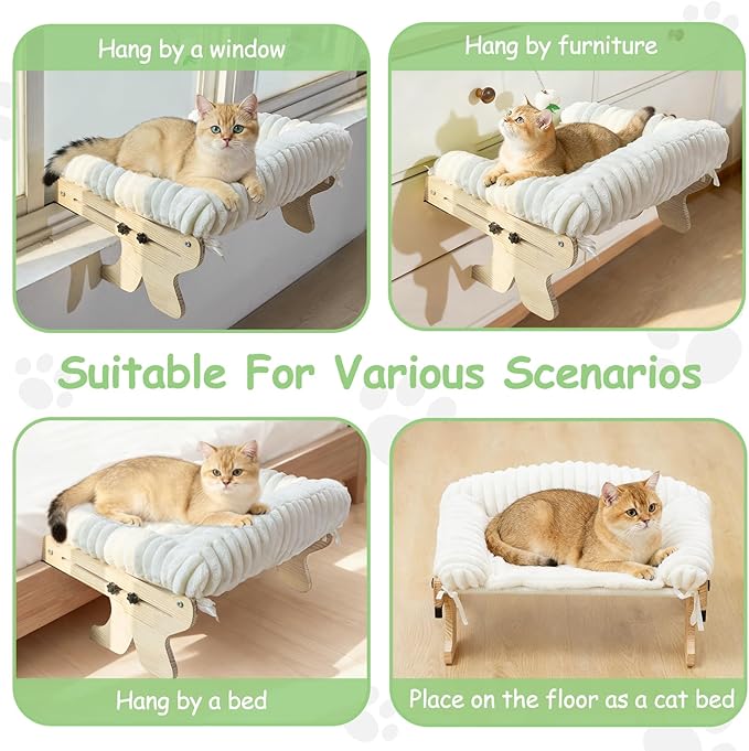cat Window Perch for Indoor Cats Large Window Hammock with Washable Cover Suitable for All Seasons cat Window Bed for Adults Cats and Kittens(White)