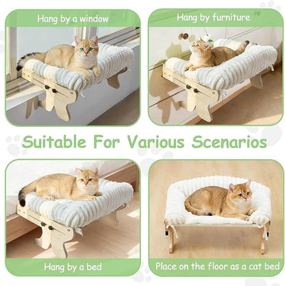 cat Window Perch for Indoor Cats Large Window Hammock with Washable Cover Suitable for All Seasons cat Window Bed for Adults Cats and Kittens(White)
